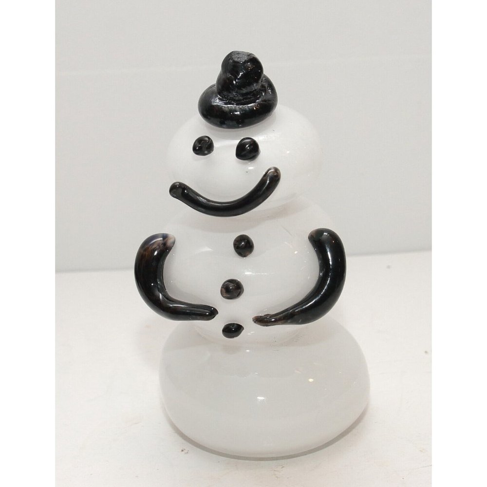 Handmade Handblown Heavy Glass Snowman Figurine 7" EUC Cute!!